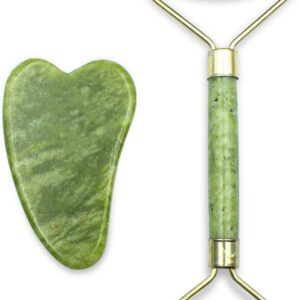 Rolo Pedra de Jade Massageador + Placa Gua Sha Anti Estresse