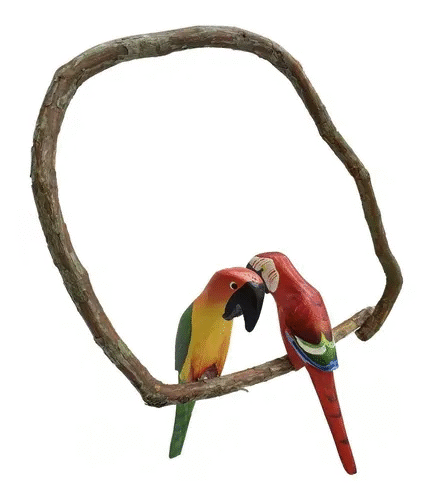 Pássaro De Madeira Casal De Araras No Cipó Artesanal